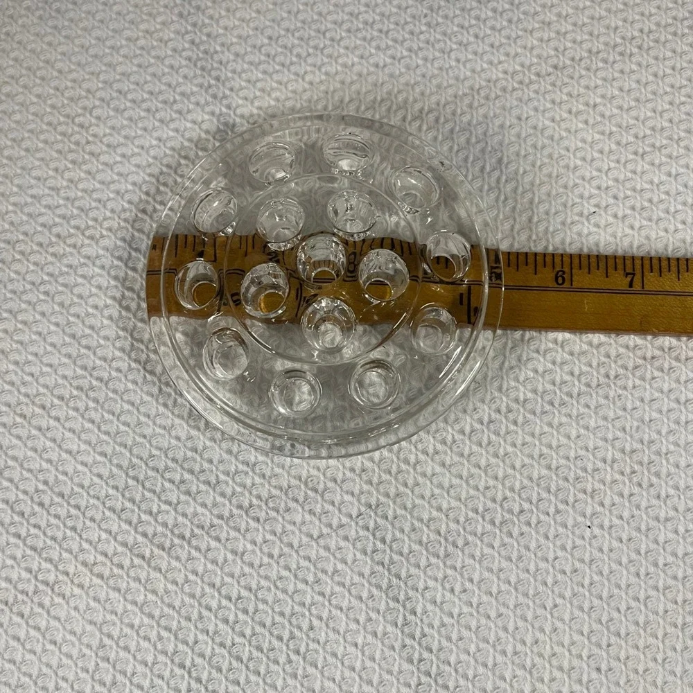 Vintage Clear Glass Flower Frog 16 Hole Round Floral Arrangement Insert 4.5 Inch